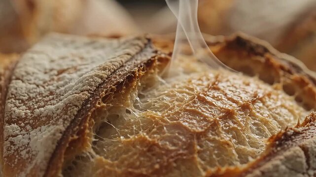  Bread crust texture macro close up, artisan bakery bread detail footage