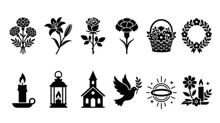 Naklejka premium Set of Funeral and Sympathy Icons and Symbols.