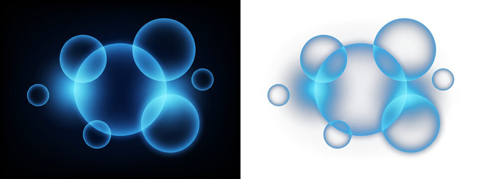 Blue light effect bubbles, abstract glowing circles for overlay design, Transparent background