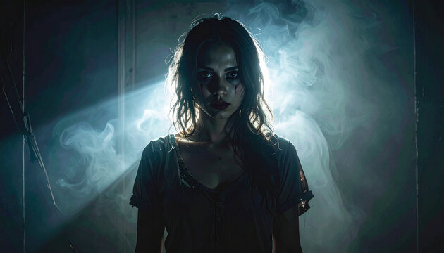 Woman silhouette smoke