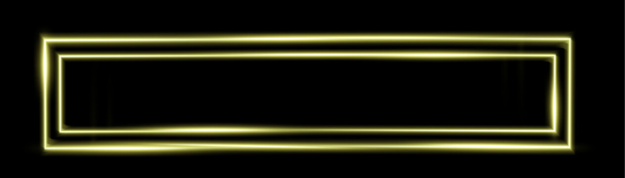 Glowing golden neon rectangle frame with electric light effects on black background