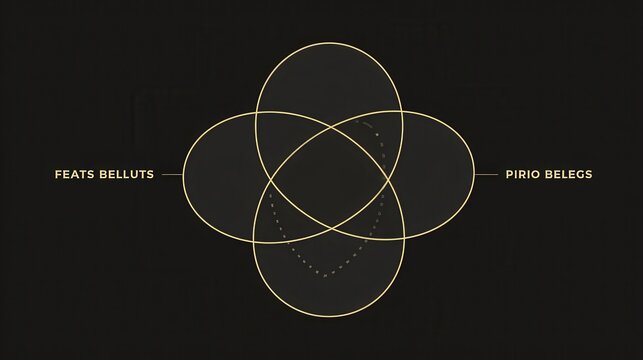 Interlocking circles with dotted interior detail against a dark background with text labels