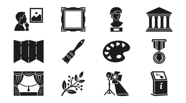 Set of museum and art gallery icons.