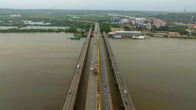 Mandovi River bridge aerial view
Atal Bridge, Goa drone shot