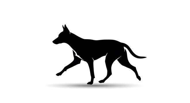 Black silhouette of a walking dog on white background