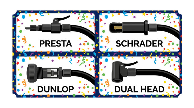 Bicycle Pump Valve Adapter Types Set Illustration