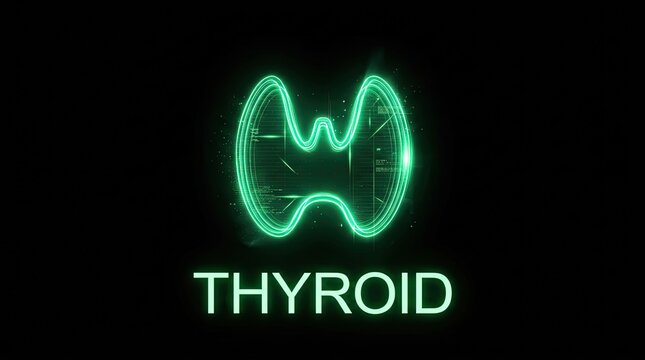 Futuristic thyroid gland hologram illustration. Medical technology and endocrinology concept.