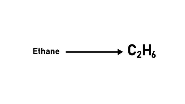 Ethane chemical formula conversion animation on white background, for educational science, c2h6 chemistry