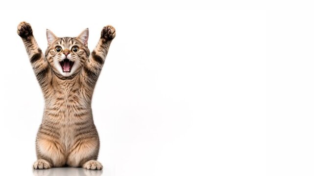 Happy Victory Kitten Video with Right Copy Space