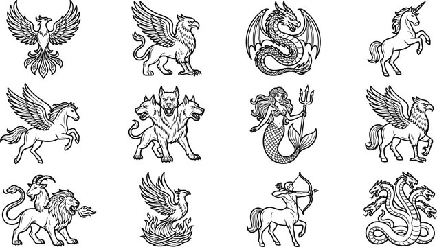 Mythical Creatures Collection: Dragon, Phoenix, Unicorn, Pegasus, Mermaid, Griffin, Centaur