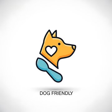 Dog friendly signage with stylized animal head and spoon icon