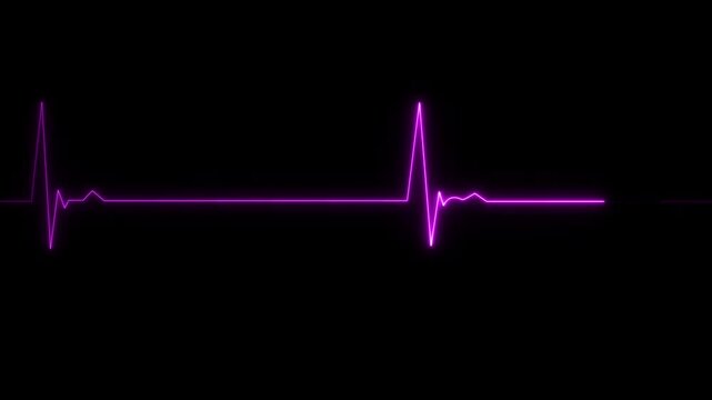 Neon purple ekg heartbeat monitor pulse line animation on black background, medical