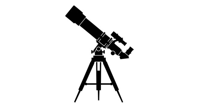 Reflecting telescope with tripod stand black silhouette on a white background silhouette