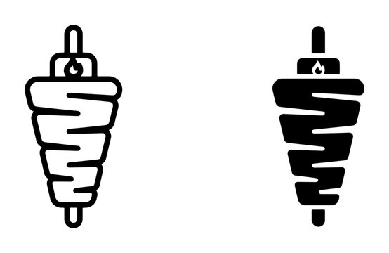 Shawarma Doner Kebab Vertical Meat Skewer Icons, Rotisserie Grill Symbols, Fast Food Restaurant Graphics, Street Food Vector Art