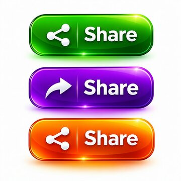 Modern share button set with different colorful pill shapes and icons