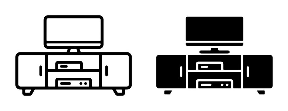 TV Stand Icon Set, Entertainment Unit Vector Graphics, Media Console Silhouette, Modern Furniture Design, Digital Display Stand, Home Entertainment Storage