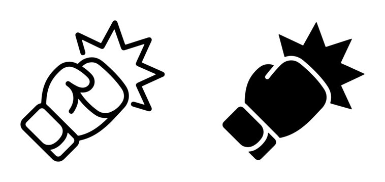 Boxing Glove Punch Icon Set, Fighting Fist Symbol, Sport Combat Vector Graphics