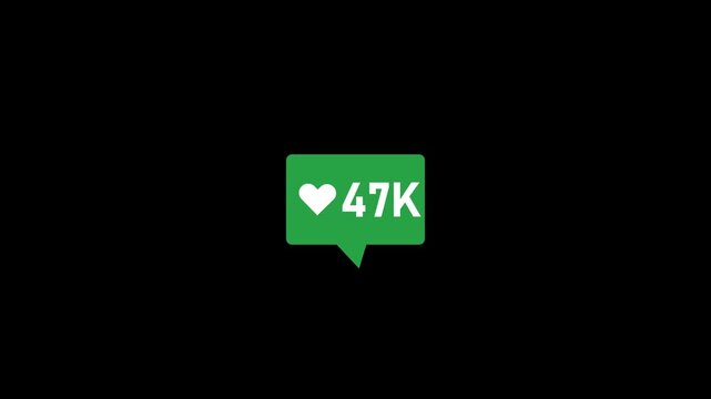 Social media like counter animation with rapidly increasing engagement numbers on green notification bubble