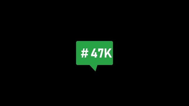 Social media follower counter animation, increasing numbers in green speech bubble subscriber growth