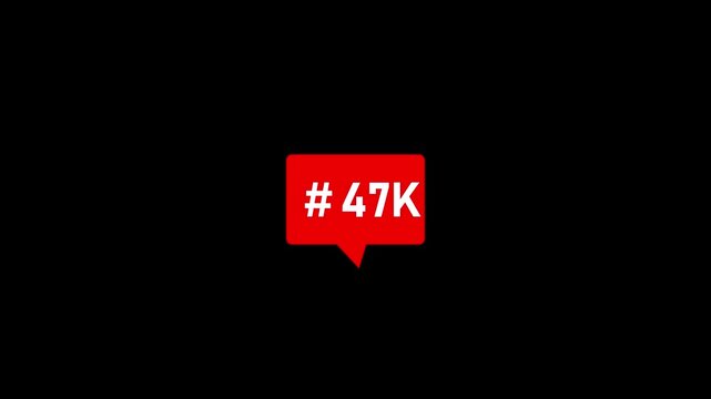 Social media follower counter animation: red notification bubble with increasing k-count for influencer marketing and digital engagement