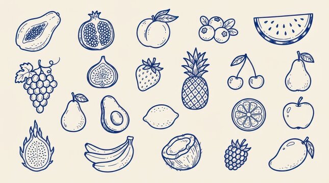 Set of hand drawn fruit doodles