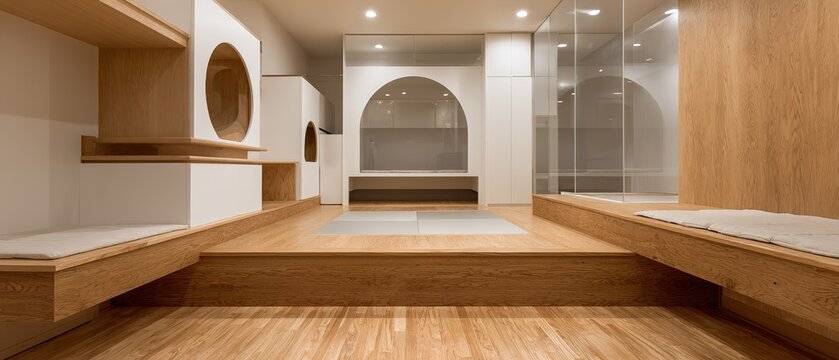 Modern minimalist wooden interior designed for pets