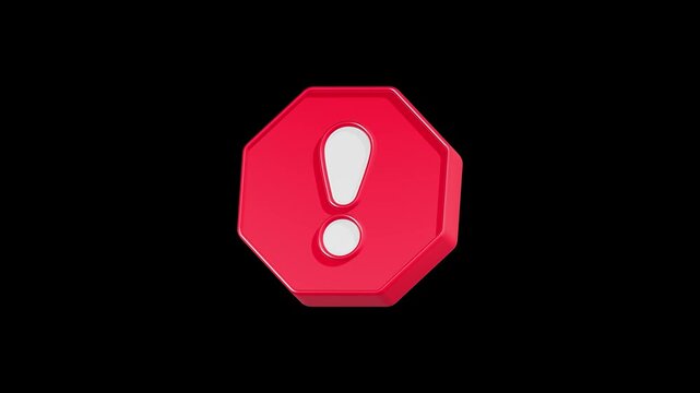 Motion 3D red octagonal warning icon with a white exclamation mark inside
