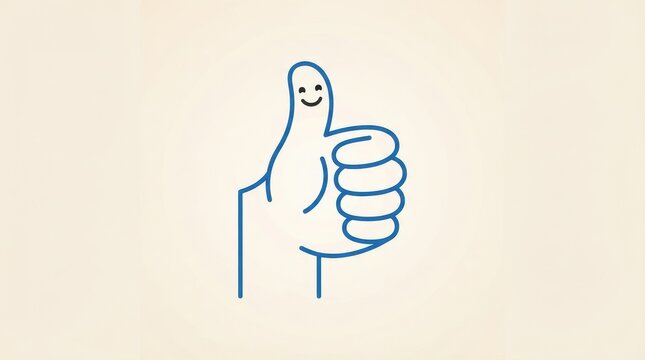 A simple line art illustration of a happy thumbs up gesture