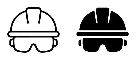 Fototapeta premium Construction Hard Hat and Safety Goggles Icons, Protective Gear Symbols for Industrial Safety, Outline and Solid Fill Vector Graphics