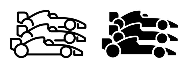 Fototapeta premium Formula 1 Race Cars, Speeding Competition Vector Icons Set, Motorsport Graphics, Dynamic Racing Symbols