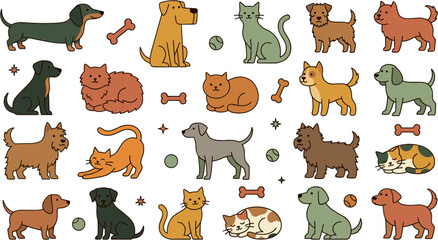 Fototapeta premium Seamless pattern of cute hand drawn dogs and cats on black background.