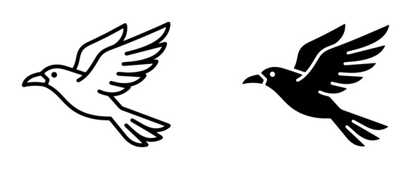 Fototapeta premium Flying Bird Icons, Outline and Silhouette Vector Graphics for Freedom and Nature Concepts