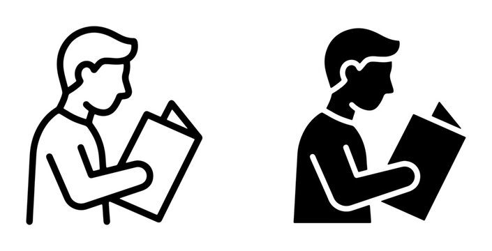 Reading Person Icons, Silhouette and Outline, Education and Knowledge Symbols, Vector Graphics for Learning and Information Concepts