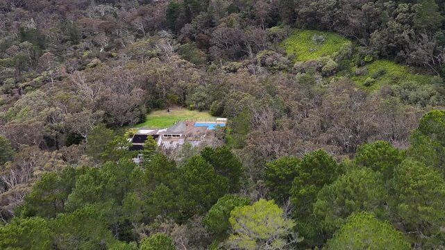 Aerial View of a Remote House in the Blue Mountains Forest