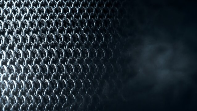 Dark metallic fish scale chainmail texture pattern in blue grey abstract background