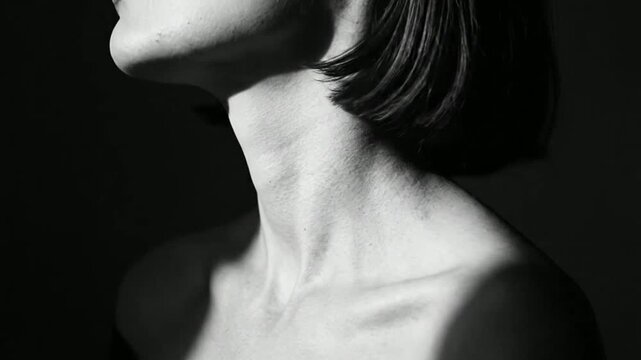 Black and White Portrait of Woman Neck and Jawline