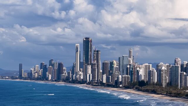 Aerial View of Surfers Paradise Skyline and Beach in Gold Coast