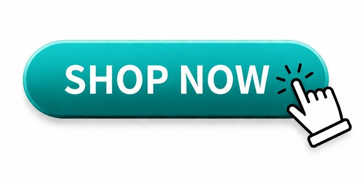 Hand clicking colorful shop now button with sparkle effect