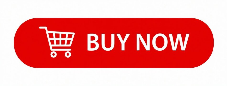 Red shopping cart buy now button with white icon
