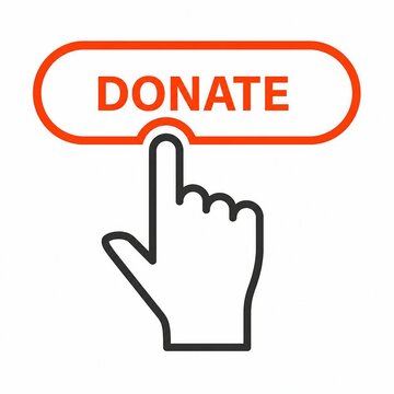 Hand clicking colorful donate button on computer screen
