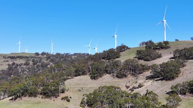 Wind Turbines on Green Hills in New South Wales Australia