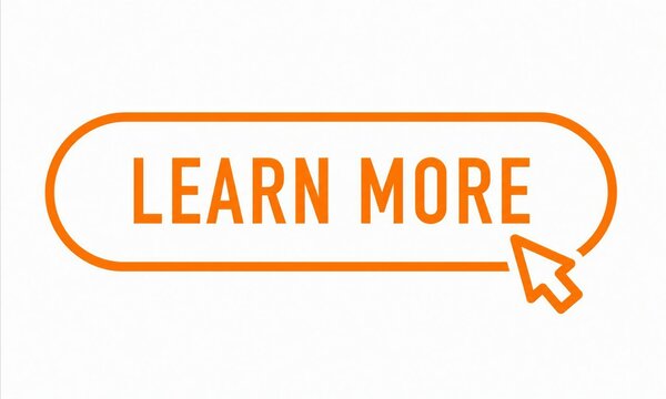 Orange learn more button with click cursor icon in retro pixel style