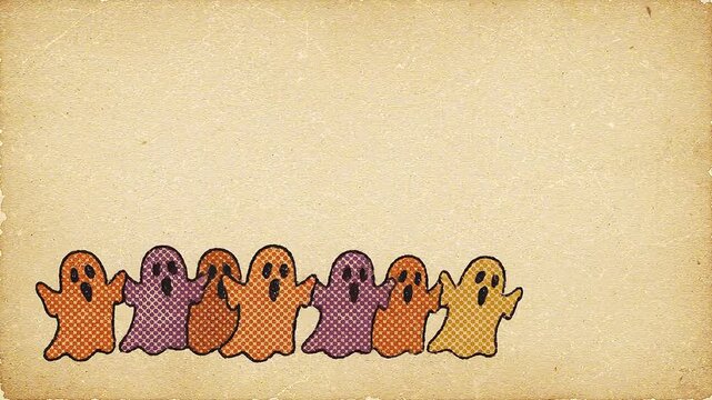 Retro halftone ghosts dancing on vintage paper background video