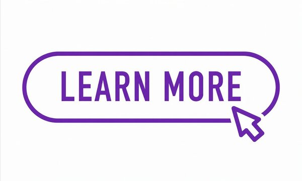 Modern purple learn more button with clickable arrow icon