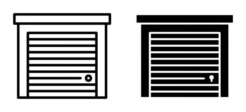 Garage Door Icons, Simple Line Art and Silhouette, Residential Building Entrance, Vehicle Storage, Modern Architecture Elements
