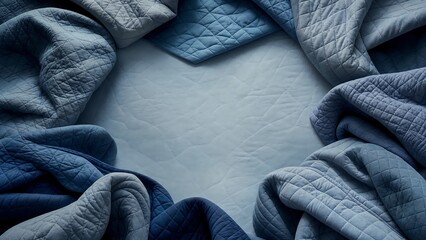 Obraz premium Quilted blue padded fabric texture with diamond stitching soft textile background