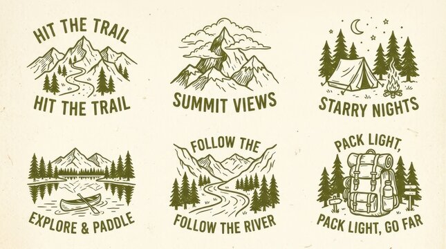Set of outdoor adventure badges and emblems