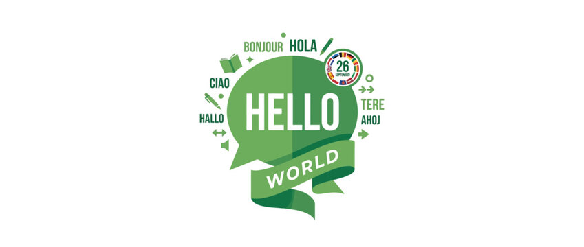 Hello World Greeting In Multiple Languages Speech Bubble