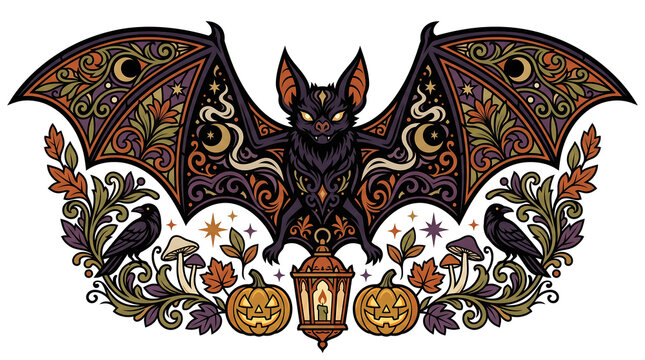 Flying bat silhouette on