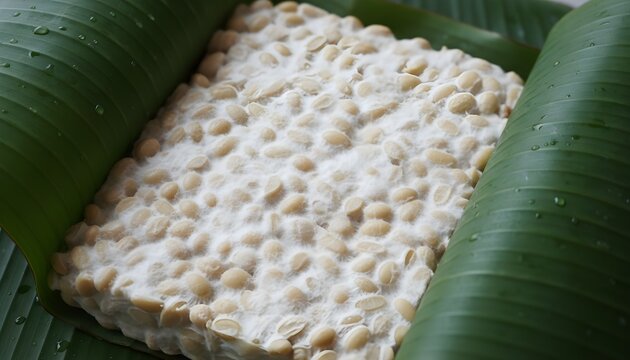 Fermenting Tempeh Wrapped In Banana Leaf Close Up